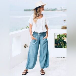 NWT. Nomad The Label Linen Pants in blue. Size 2